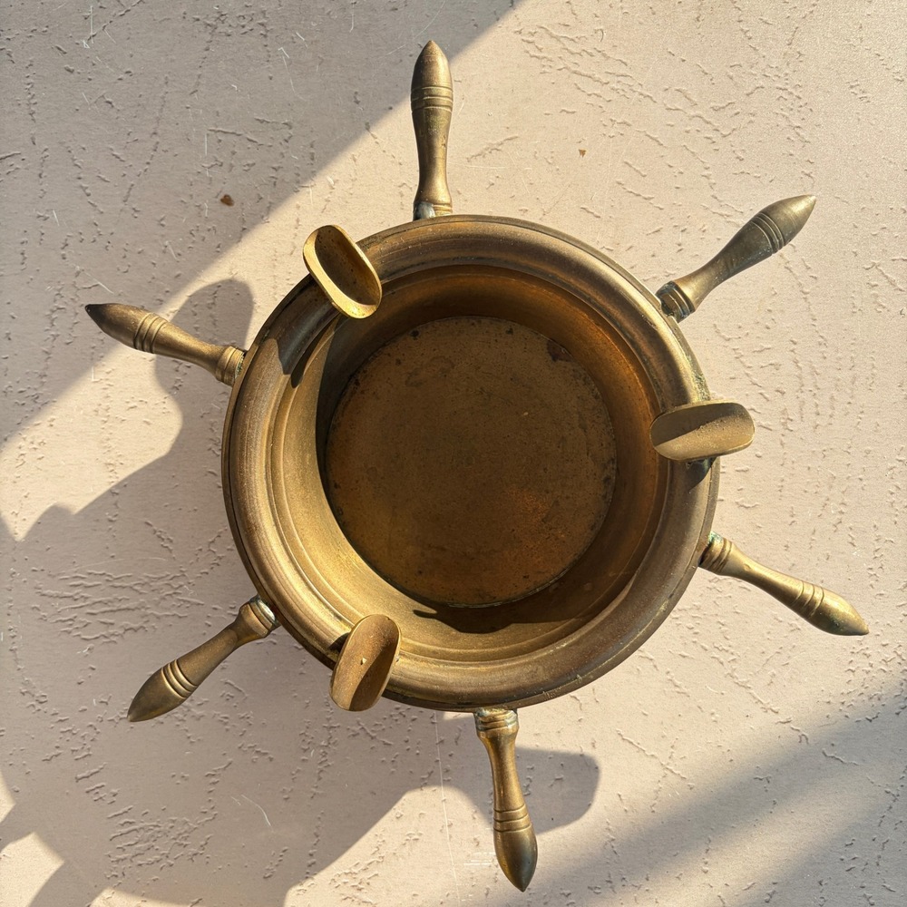 Vintage Brass Ships Wheel Nautical Ashtray Maritime Boat Helm Decor 7.5 Inch